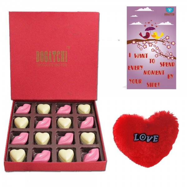 BOGATCHI Chocolate Hearts and Kisses Valentine Gifts for Girlfriend- Boyfriend- Wife - Husband, 16pcs + Free Valentines Day Cards and Furr Heart